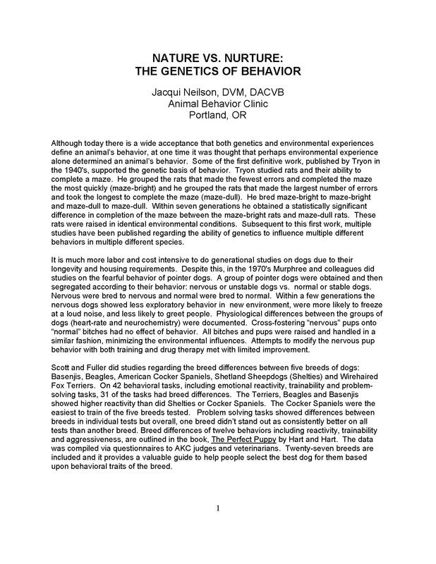 PDF: Nature versus Nurture: The Genetics of Behavior